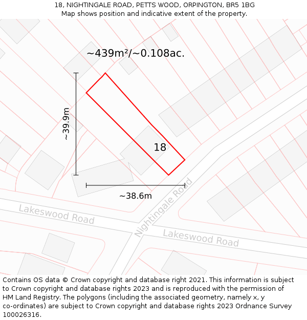 18, NIGHTINGALE ROAD, PETTS WOOD, ORPINGTON, BR5 1BG: Plot and title map