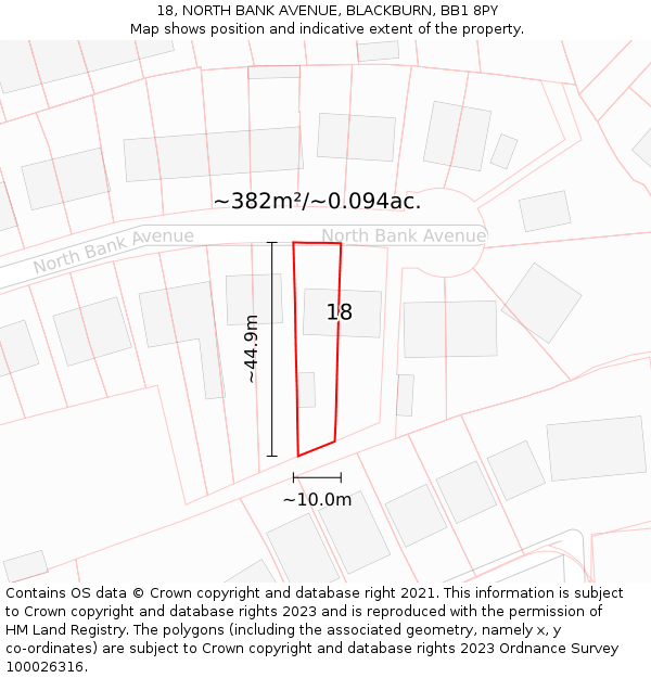 18, NORTH BANK AVENUE, BLACKBURN, BB1 8PY: Plot and title map