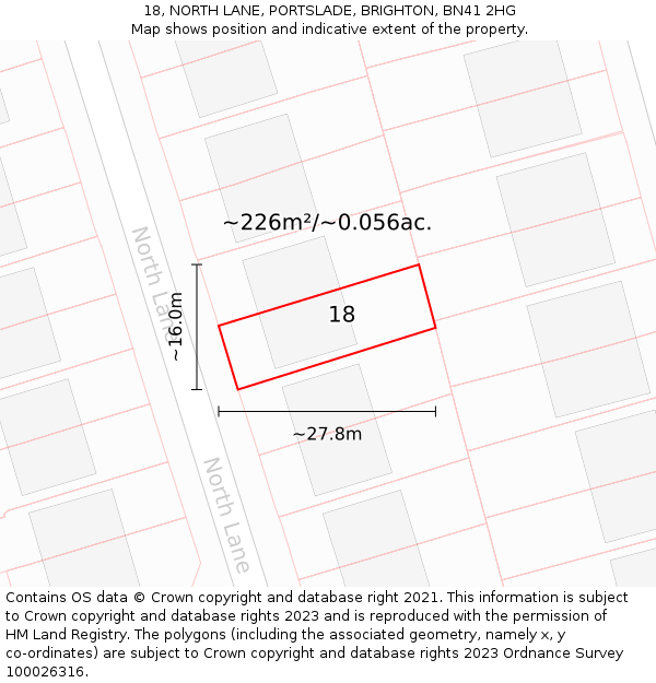 18, NORTH LANE, PORTSLADE, BRIGHTON, BN41 2HG: Plot and title map