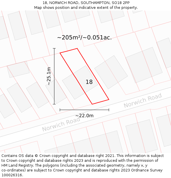 18, NORWICH ROAD, SOUTHAMPTON, SO18 2PP: Plot and title map