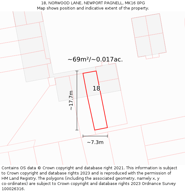 18, NORWOOD LANE, NEWPORT PAGNELL, MK16 0PG: Plot and title map