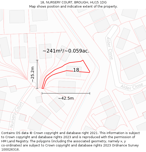 18, NURSERY COURT, BROUGH, HU15 1DG: Plot and title map