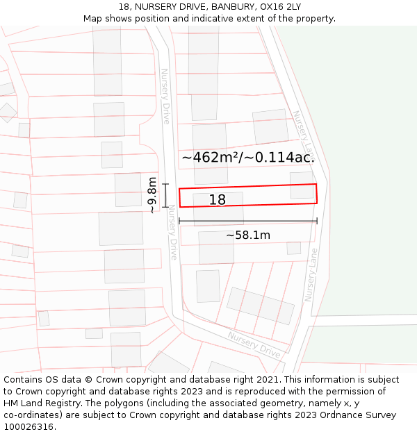 18, NURSERY DRIVE, BANBURY, OX16 2LY: Plot and title map