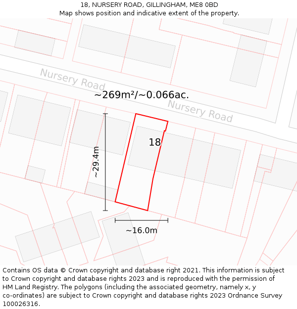 18, NURSERY ROAD, GILLINGHAM, ME8 0BD: Plot and title map