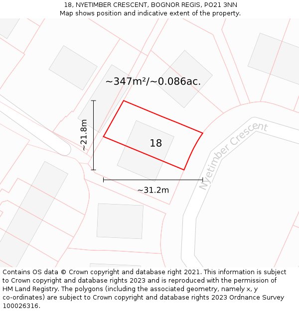 18, NYETIMBER CRESCENT, BOGNOR REGIS, PO21 3NN: Plot and title map