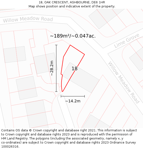 18, OAK CRESCENT, ASHBOURNE, DE6 1HR: Plot and title map