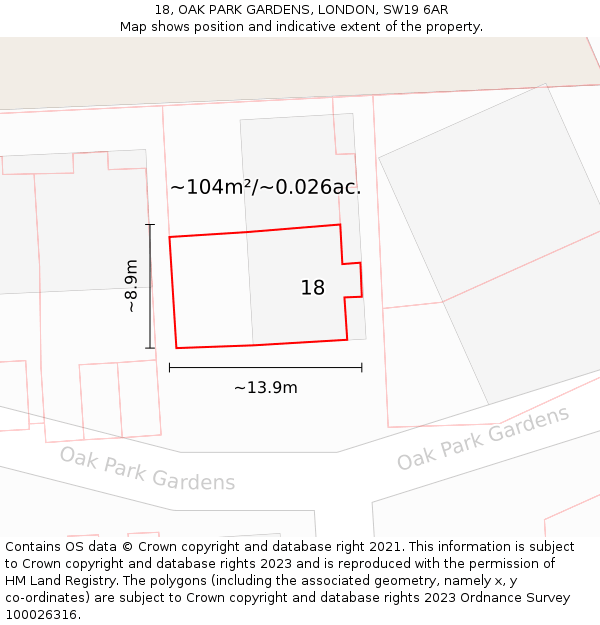 18, OAK PARK GARDENS, LONDON, SW19 6AR: Plot and title map