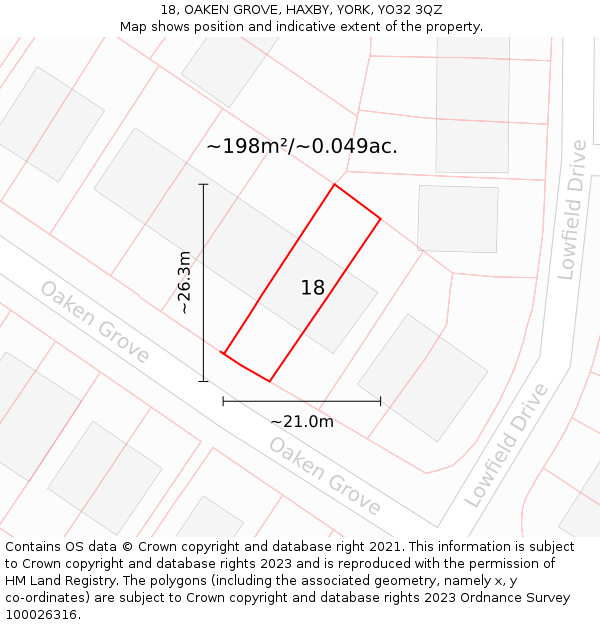 18, OAKEN GROVE, HAXBY, YORK, YO32 3QZ: Plot and title map