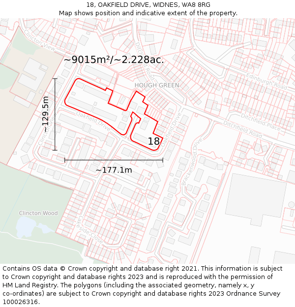 18, OAKFIELD DRIVE, WIDNES, WA8 8RG: Plot and title map