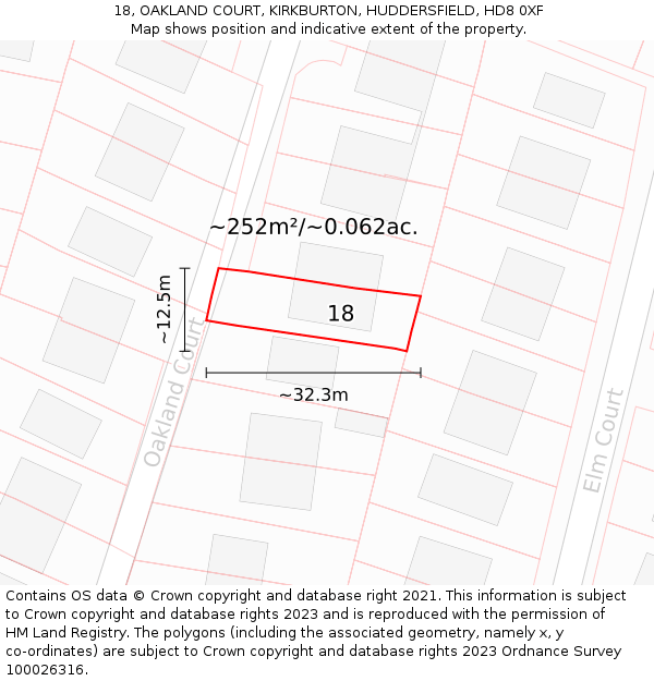 18, OAKLAND COURT, KIRKBURTON, HUDDERSFIELD, HD8 0XF: Plot and title map