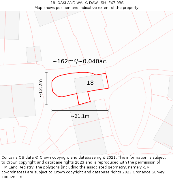 18, OAKLAND WALK, DAWLISH, EX7 9RS: Plot and title map