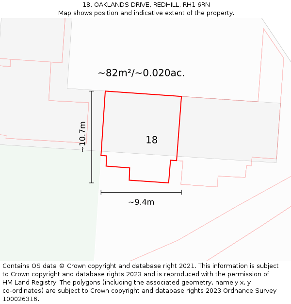 18, OAKLANDS DRIVE, REDHILL, RH1 6RN: Plot and title map