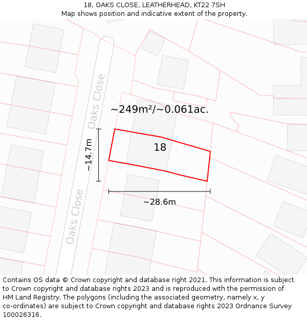 18, OAKS CLOSE, LEATHERHEAD, KT22 7SH: Plot and title map