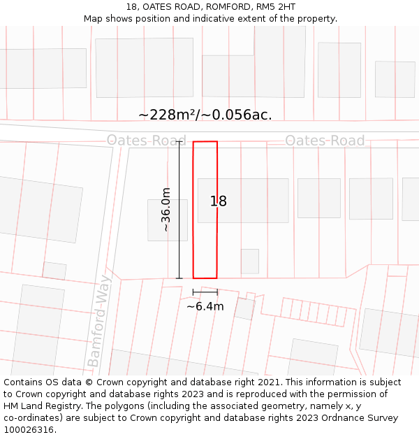 18, OATES ROAD, ROMFORD, RM5 2HT: Plot and title map