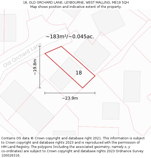 18, OLD ORCHARD LANE, LEYBOURNE, WEST MALLING, ME19 5QH: Plot and title map