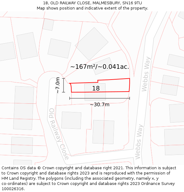 18, OLD RAILWAY CLOSE, MALMESBURY, SN16 9TU: Plot and title map