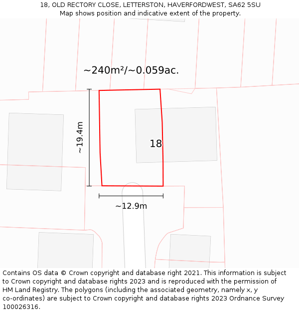 18, OLD RECTORY CLOSE, LETTERSTON, HAVERFORDWEST, SA62 5SU: Plot and title map