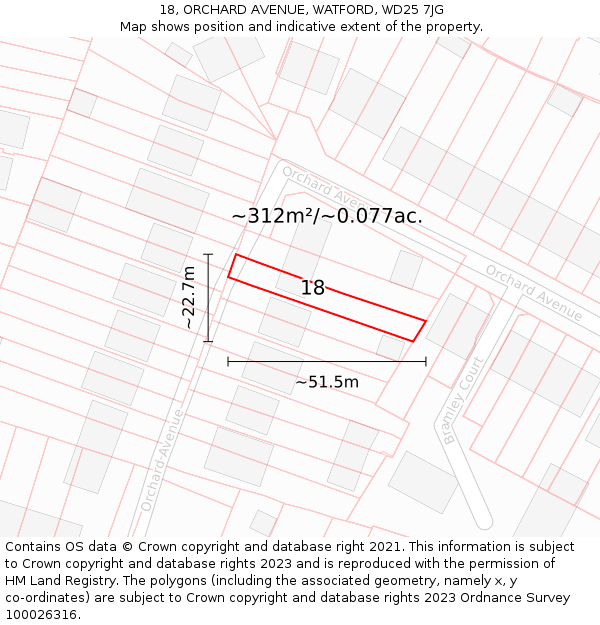 18, ORCHARD AVENUE, WATFORD, WD25 7JG: Plot and title map