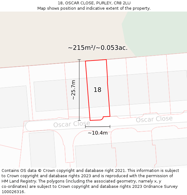 18, OSCAR CLOSE, PURLEY, CR8 2LU: Plot and title map