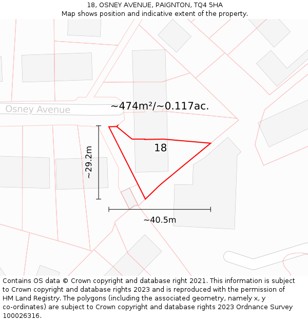 18, OSNEY AVENUE, PAIGNTON, TQ4 5HA: Plot and title map