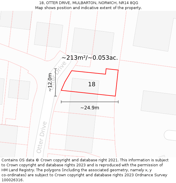 18, OTTER DRIVE, MULBARTON, NORWICH, NR14 8QG: Plot and title map