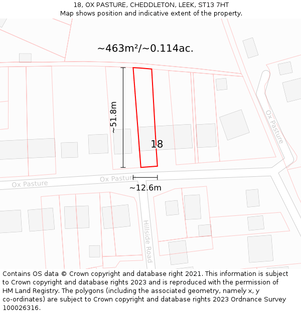 18, OX PASTURE, CHEDDLETON, LEEK, ST13 7HT: Plot and title map