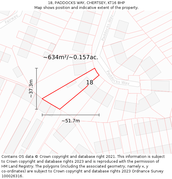 18, PADDOCKS WAY, CHERTSEY, KT16 8HP: Plot and title map