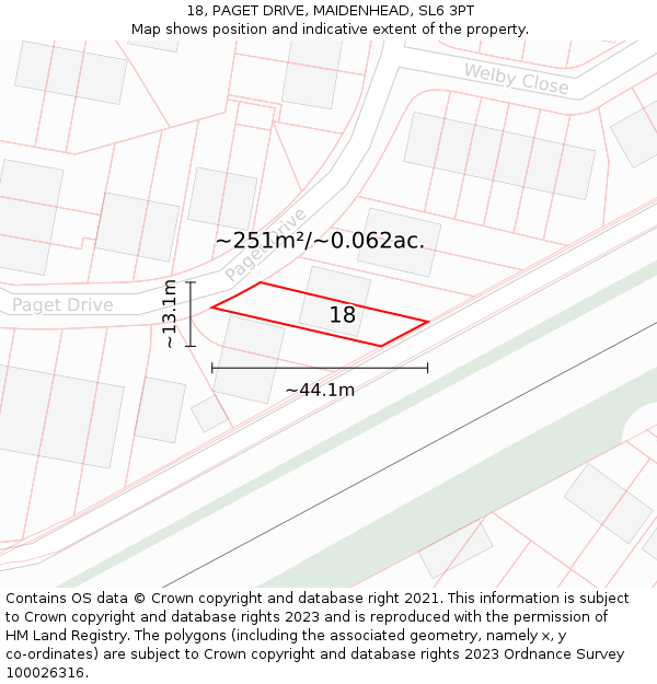 18, PAGET DRIVE, MAIDENHEAD, SL6 3PT: Plot and title map