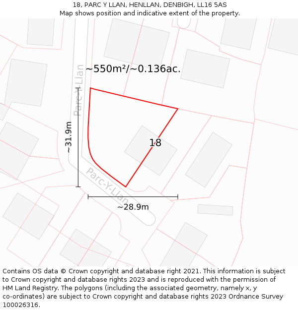 18, PARC Y LLAN, HENLLAN, DENBIGH, LL16 5AS: Plot and title map