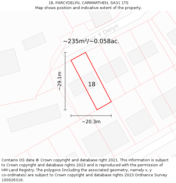 18, PARCYDELYN, CARMARTHEN, SA31 1TS: Plot and title map