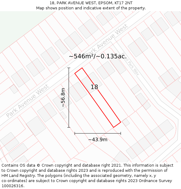 18, PARK AVENUE WEST, EPSOM, KT17 2NT: Plot and title map