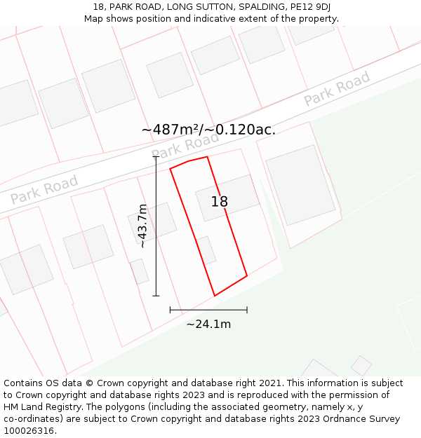 18, PARK ROAD, LONG SUTTON, SPALDING, PE12 9DJ: Plot and title map