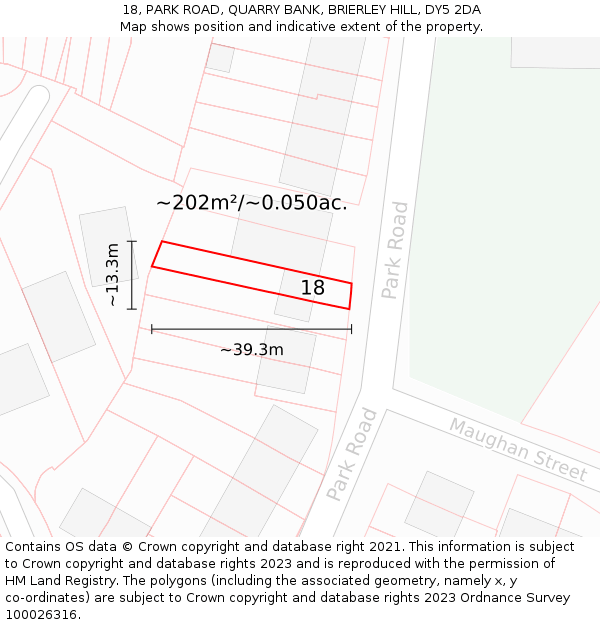 18, PARK ROAD, QUARRY BANK, BRIERLEY HILL, DY5 2DA: Plot and title map