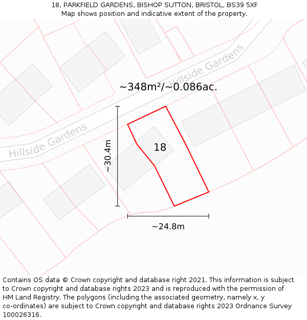 18, PARKFIELD GARDENS, BISHOP SUTTON, BRISTOL, BS39 5XF: Plot and title map