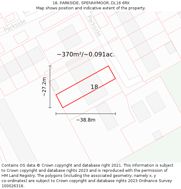 18, PARKSIDE, SPENNYMOOR, DL16 6RX: Plot and title map