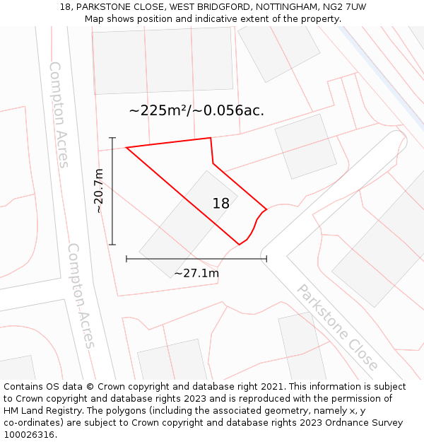 18, PARKSTONE CLOSE, WEST BRIDGFORD, NOTTINGHAM, NG2 7UW: Plot and title map