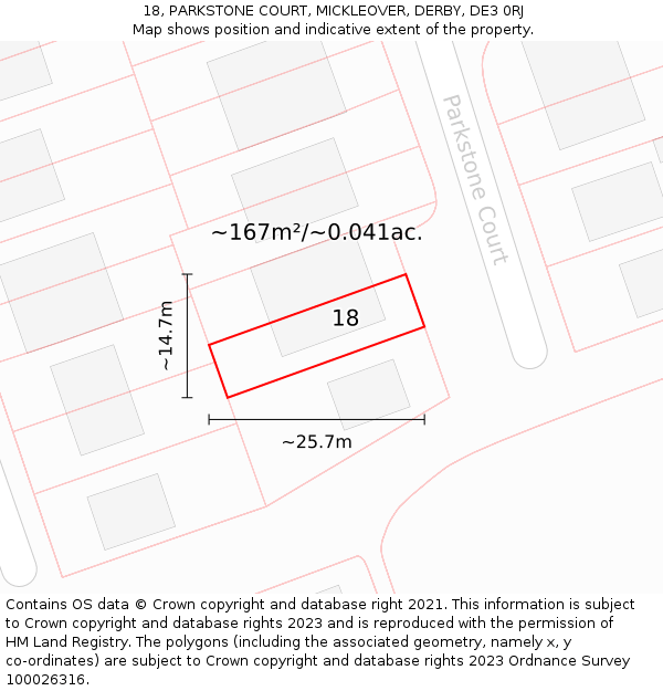 18, PARKSTONE COURT, MICKLEOVER, DERBY, DE3 0RJ: Plot and title map