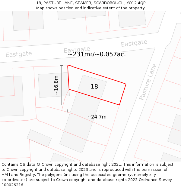 18, PASTURE LANE, SEAMER, SCARBOROUGH, YO12 4QP: Plot and title map