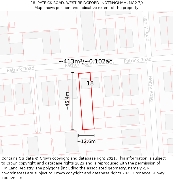 18, PATRICK ROAD, WEST BRIDGFORD, NOTTINGHAM, NG2 7JY: Plot and title map