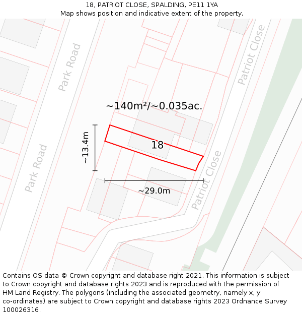 18, PATRIOT CLOSE, SPALDING, PE11 1YA: Plot and title map