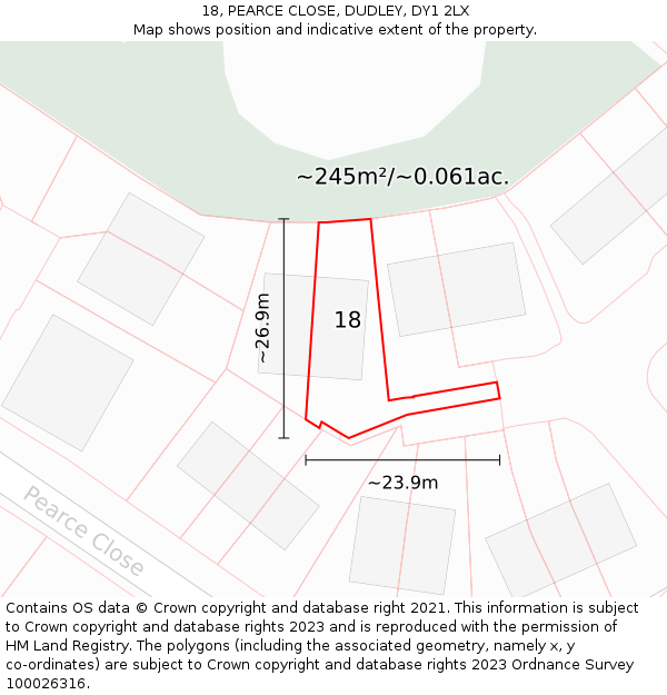 18, PEARCE CLOSE, DUDLEY, DY1 2LX: Plot and title map