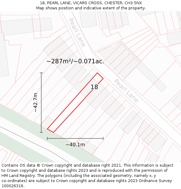 18, PEARL LANE, VICARS CROSS, CHESTER, CH3 5NX: Plot and title map