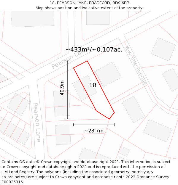 18, PEARSON LANE, BRADFORD, BD9 6BB: Plot and title map