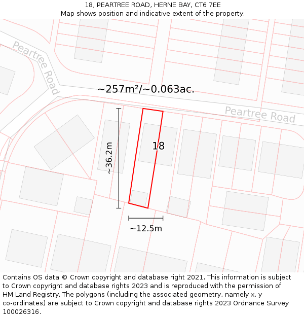 18, PEARTREE ROAD, HERNE BAY, CT6 7EE: Plot and title map