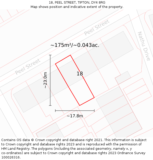 18, PEEL STREET, TIPTON, DY4 8RG: Plot and title map