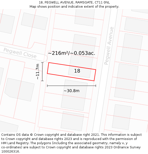 18, PEGWELL AVENUE, RAMSGATE, CT11 0NL: Plot and title map