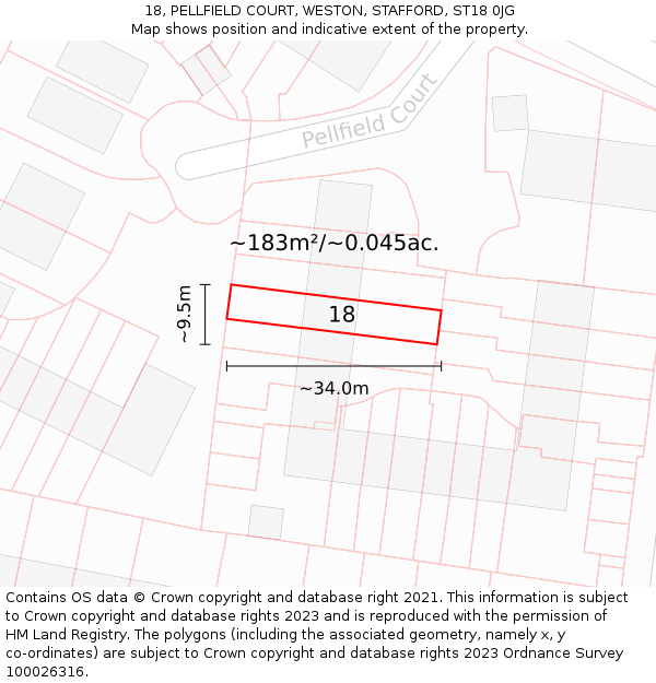 18, PELLFIELD COURT, WESTON, STAFFORD, ST18 0JG: Plot and title map