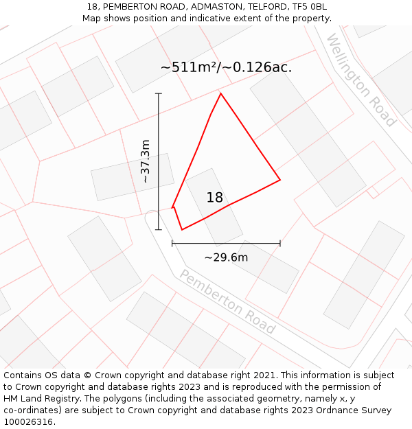 18, PEMBERTON ROAD, ADMASTON, TELFORD, TF5 0BL: Plot and title map