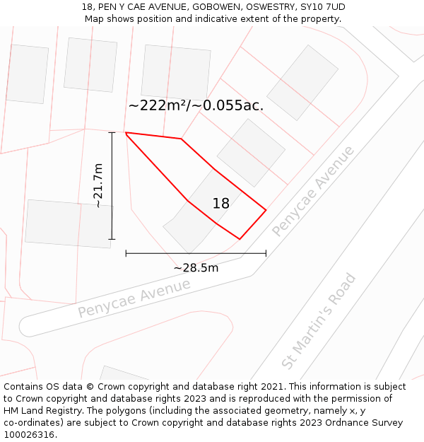 18, PEN Y CAE AVENUE, GOBOWEN, OSWESTRY, SY10 7UD: Plot and title map