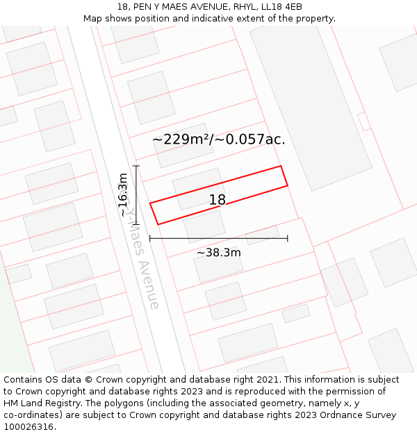 18, PEN Y MAES AVENUE, RHYL, LL18 4EB: Plot and title map